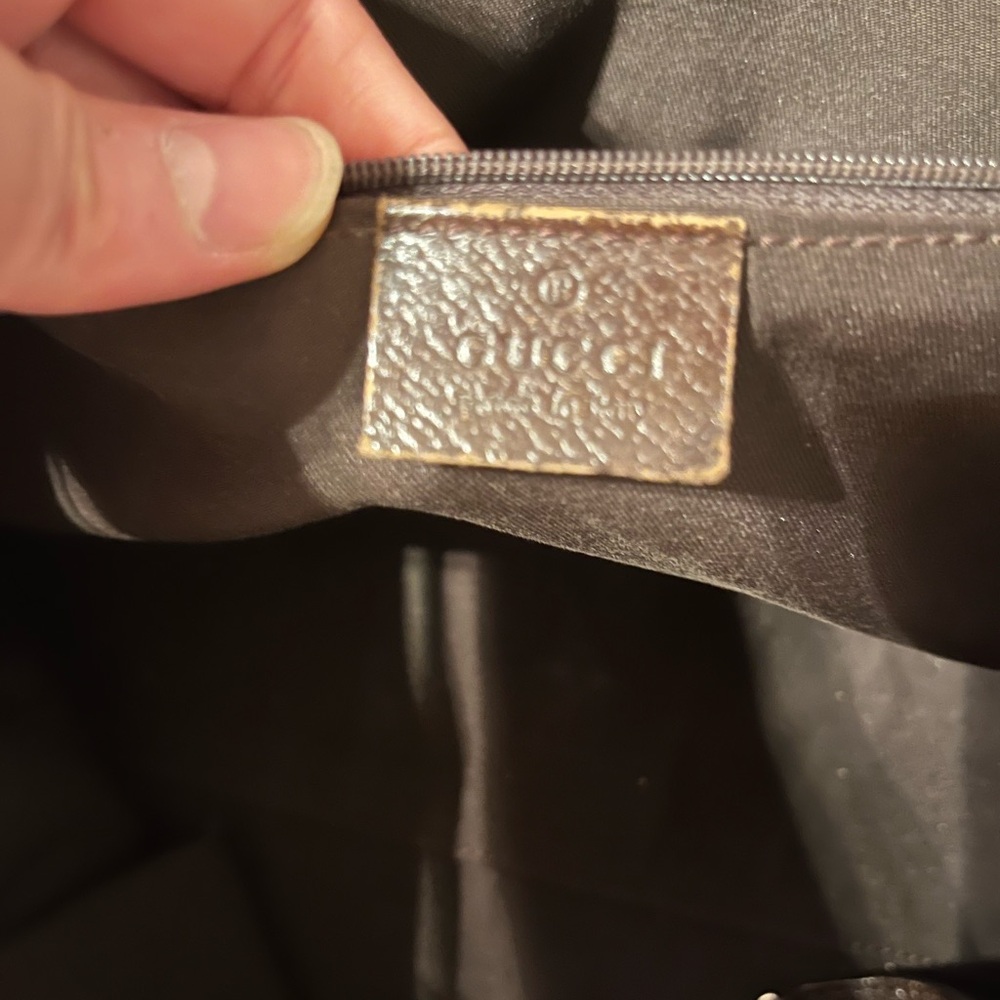 Gucci Brown Monogram Canvas Shoulder Bag with Stripe Handle - Picture 7 of 8